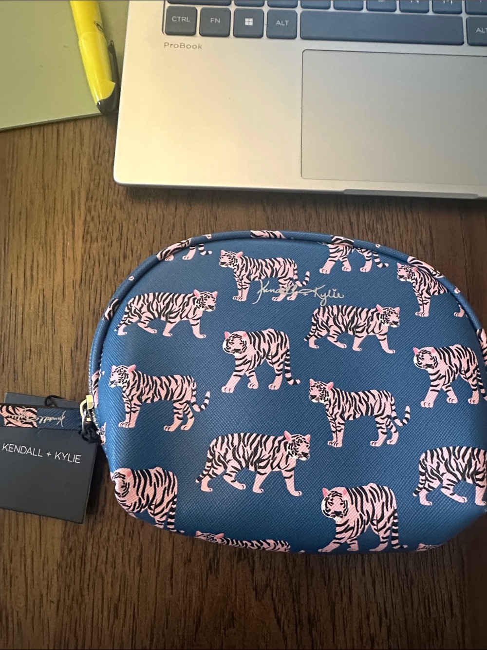 Kendall & Kylie Navy Pouch with Pink Tiger Print